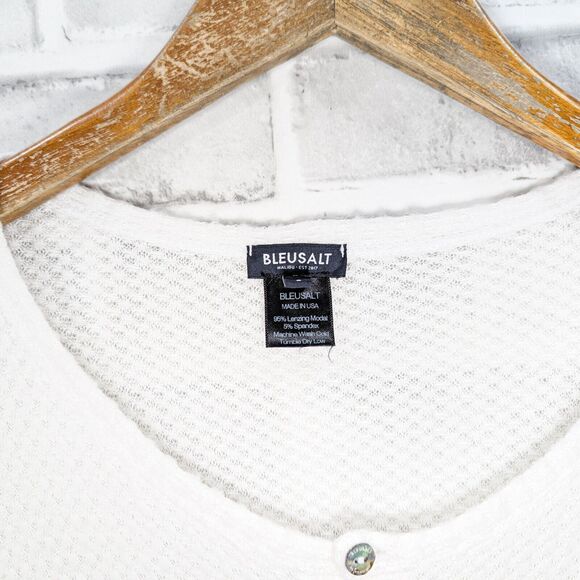 BLEUSALT Malibu Men's Waffle Henley in white knit modal size 3 fit Large - Picture 6 of 6